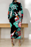 Elegant Graffiti Print Butterfly Contrast O Neck Printed Dresses