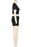 Casual Sportswear Daily Patchwork Contrast O Neck Short Sleeve Two Pieces