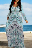 Casual National Totem Print Pocket Contrast O Neck Printed Dresses