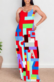 Sexy Geometric Print Pocket Contrast V Neck Printed Dresses