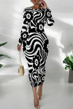 Elegant Floral Print Contrast O Neck Printed Dresses