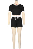 Casual Sportswear Daily Patchwork Contrast O Neck Short Sleeve Two Pieces