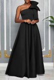 Sexy Party Formal Solid Color Slit Oblique Collar Long Dresses