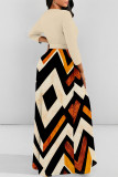 Casual Colorblock Print Pocket With Belt O Neck Printed Dresses