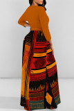 Casual Colorblock Print Pocket With Belt O Neck Printed Dresses