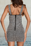 Sexy Solid Color Hot Drill Zipper Spaghetti Strap Sling Dresses