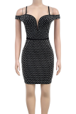Sexy Solid Color Patchwork Hot Drill Zipper Spaghetti Strap Sling Dresses