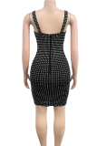 Sexy Solid Color Hot Drill Zipper Spaghetti Strap Sling Dresses