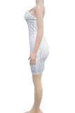 Sexy Solid Color Hot Drill Zipper Spaghetti Strap Sling Dresses