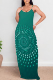 Casual Geometric Print Pocket Contrast O Neck Printed Dresses