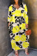 Casual Floral Print Pocket Contrast V Neck Printed Plus Size Dresses