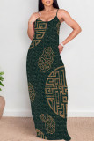 Casual Geometric Print Pocket Contrast O Neck Printed Dresses