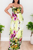 Sexy Floral Print Butterfly Pocket Contrast O Neck Printed Dresses