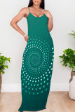 Casual Geometric Print Pocket Contrast O Neck Printed Dresses
