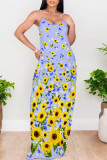 Sexy Floral Print Butterfly Pocket Contrast O Neck Printed Dresses