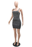 Sexy Patchwork Hot Drilling Backless Spaghetti Strap Wrapped Skirt Dresses