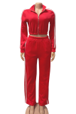 Casual Stripe Pocket Patchwork Zipper Zipper Collar Long Sleeve Two Pieces