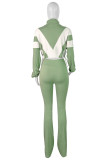Casual Sportswear Daily Patchwork Contrast Zipper Collar Long Sleeve Two Pieces