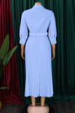 Elegant Solid Color Patchwork With Belt Pleated V Neck Long Dresses