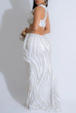 Sexy Celebrities Formal Elegant Patchwork Backless One Shoulder Sleeveless Two Pieces