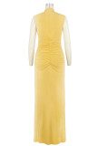Casual Solid Color Ruched Turtleneck Long Dresses