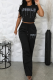 Casual Letters Pocket Patchwork O Neck Short Sleeve Two Pieces