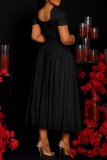 Casual Solid Color Patchwork Ruched Square Neck Waist Skirt Plus Size Dresses