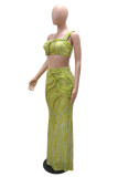 Sexy Celebrities Formal Elegant Patchwork Backless One Shoulder Sleeveless Two Pieces