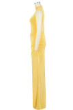Casual Solid Color Ruched Turtleneck Long Dresses