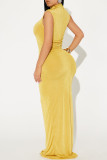 Casual Solid Color Ruched Turtleneck Long Dresses