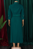 Elegant Solid Color Patchwork With Belt Pleated V Neck Long Dresses