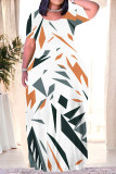 Casual Geometric Print Pocket Contrast O Neck Printed Plus Size Dresses
