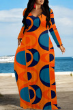 Casual Geometric Print Pocket Contrast O Neck Printed Dresses
