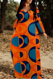 Casual Geometric Print Pocket Contrast O Neck Printed Dresses
