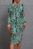 Casual Floral Print Gradient Contrast O Neck Printed Dresses