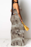 Sexy Floral Print Hollow Out Contrast O Neck Printed Dresses