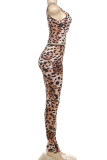Sexy Casual Leopard Print Vests Pants O Neck Sleeveless Two Pieces