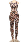 Sexy Casual Leopard Print Vests Pants O Neck Sleeveless Two Pieces