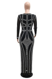 Sexy Celebrities Formal Hot Drilling Patchwork Slit Square Neck Long Dresses