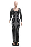 Sexy Celebrities Formal Hot Drilling Patchwork Slit Square Neck Long Dresses