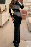 Sexy Party Formal Hot Drilling Backless Half A Turtleneck Long Dresses