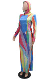 Sexy Casual Patchwork Sequins Slit Hooded Long Dresses