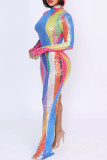 Sexy Casual Patchwork Sequins Slit Hooded Long Dresses