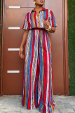 Casual Print Buckle Patchwork Turndown Collar Short Sleeve Two Pieces