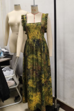 Casual Print Patchwork Square Neck Long Dresses