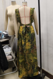Casual Print Patchwork Square Neck Long Dresses