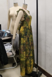 Casual Print Patchwork Square Neck Long Dresses