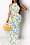 Sexy Floral Print Contrast O Neck Printed Dresses