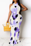 Sexy Floral Print Contrast O Neck Printed Dresses