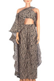 Elegant Print Asymmetrical Off the Shoulder Plus Size Three Pieces